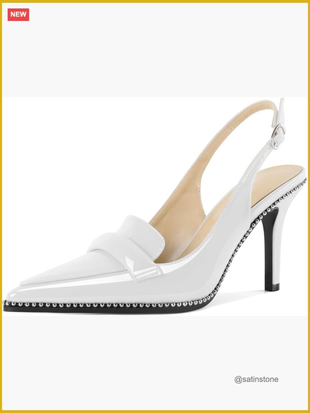 Slingback Stiletto Heels Beaded Pointed Toe Pumps Slip On Loafers High Heels